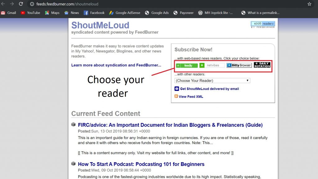 Choose your RSS feed reader