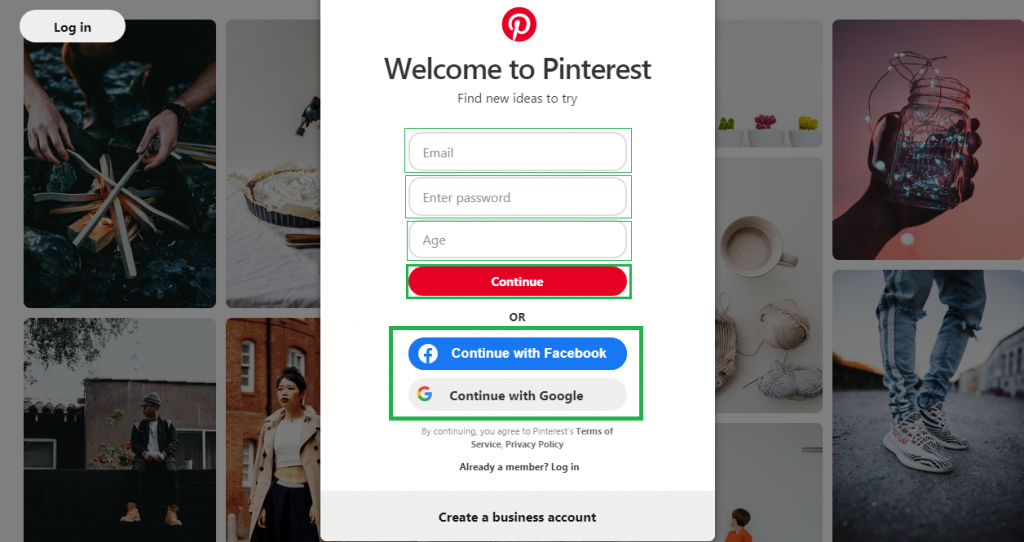 Opening a profile Using Pinterest