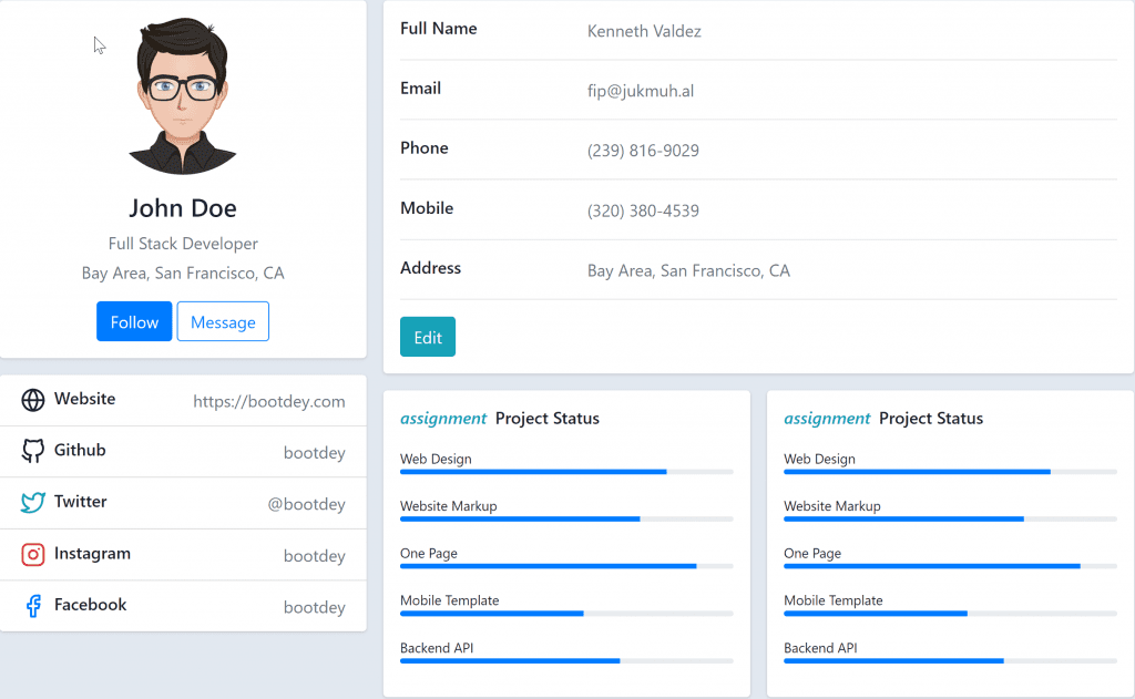 bootstrap user profile template