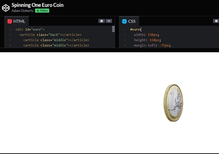 web topic post 1. Using 3D transformations and CSS animation a spinning Great British Pound coin was constructed. 1
