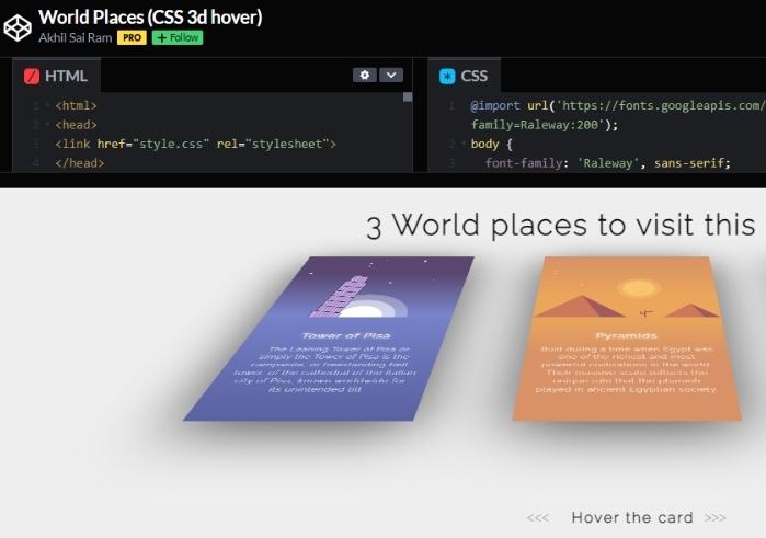 web topic post CSS 3D Hover World Places